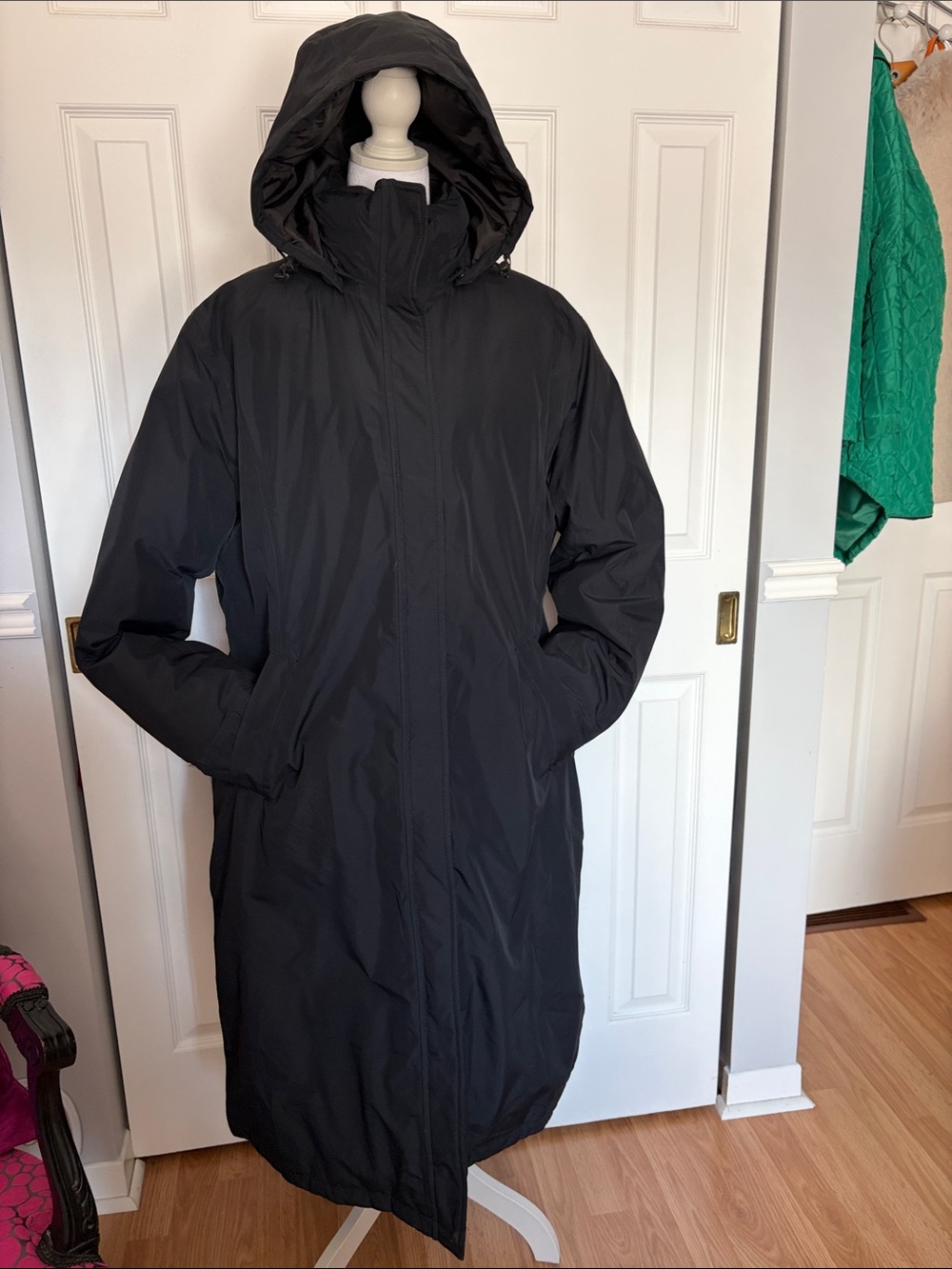 Lands' End Black Down Hooded Long “Squall” Coat